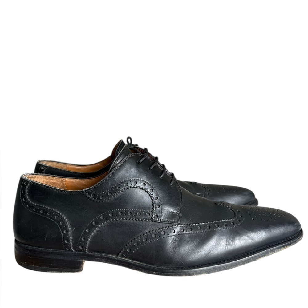 Magnanni Mens Shoes  Size 10  Brogue Wingtip Black Leather Derby Oxford 13974 - Picture 2 of 15